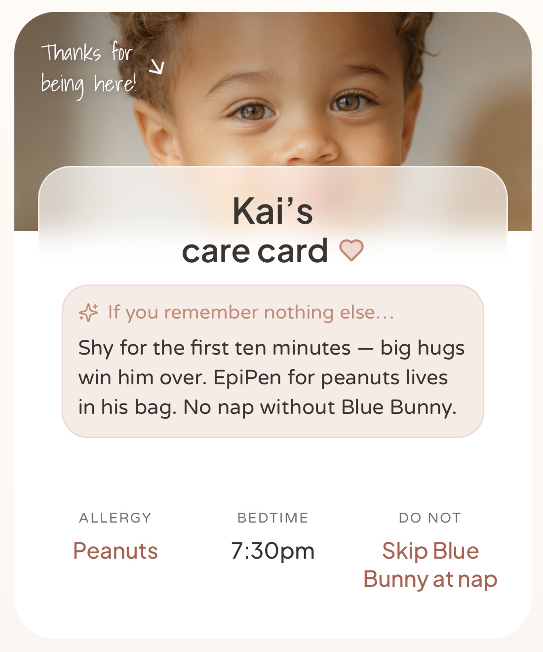 Kai's care card